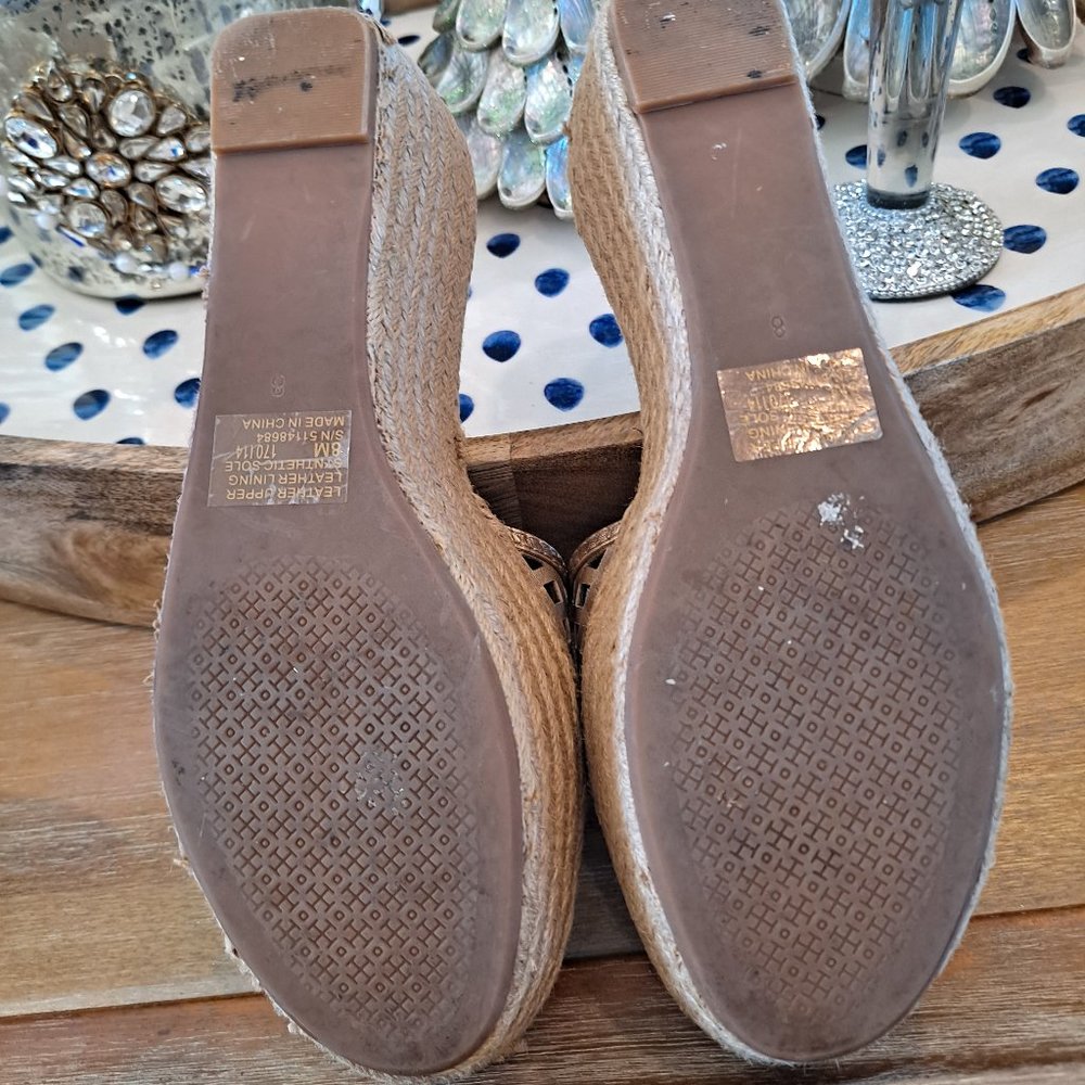 Tory Burch Metallic Rose Gold Wedge Espadrille Slide Sandals - Picture 7 of 11